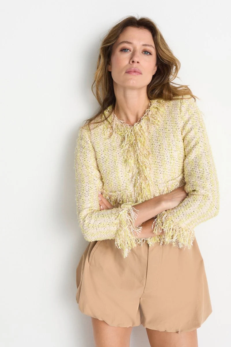 Bouclé-Jacke mit Fransen